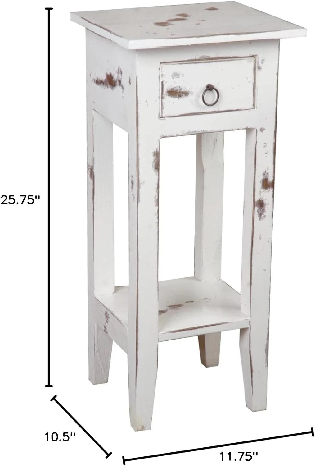 Narrow Distressed White Solid Wood Side End Table N75310