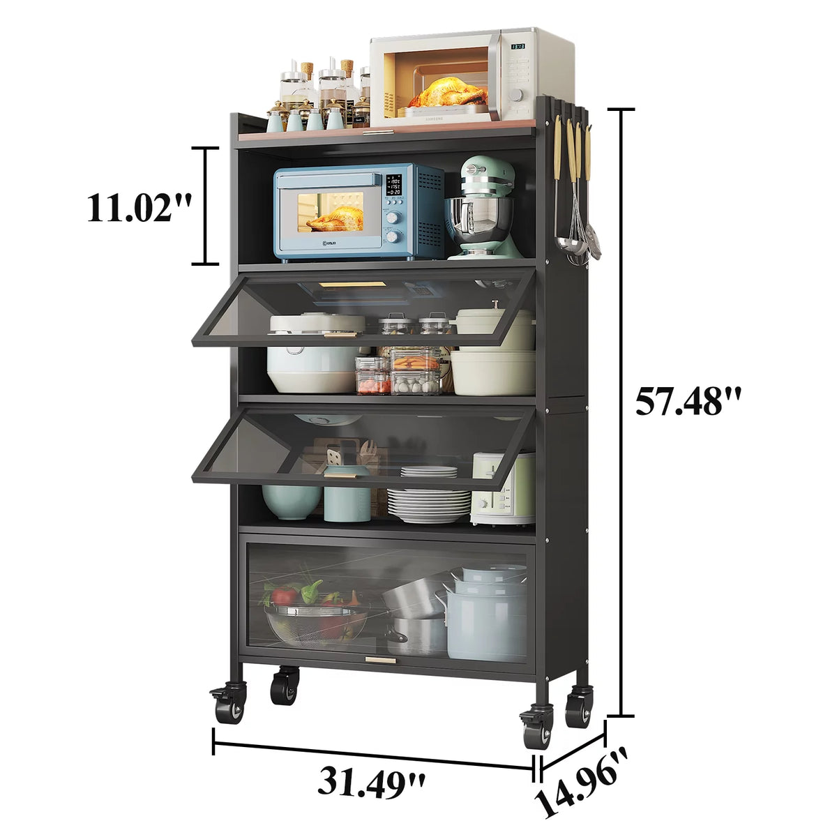 5 Tier Black Kitchen Baker's Rack with Wheels Z6931