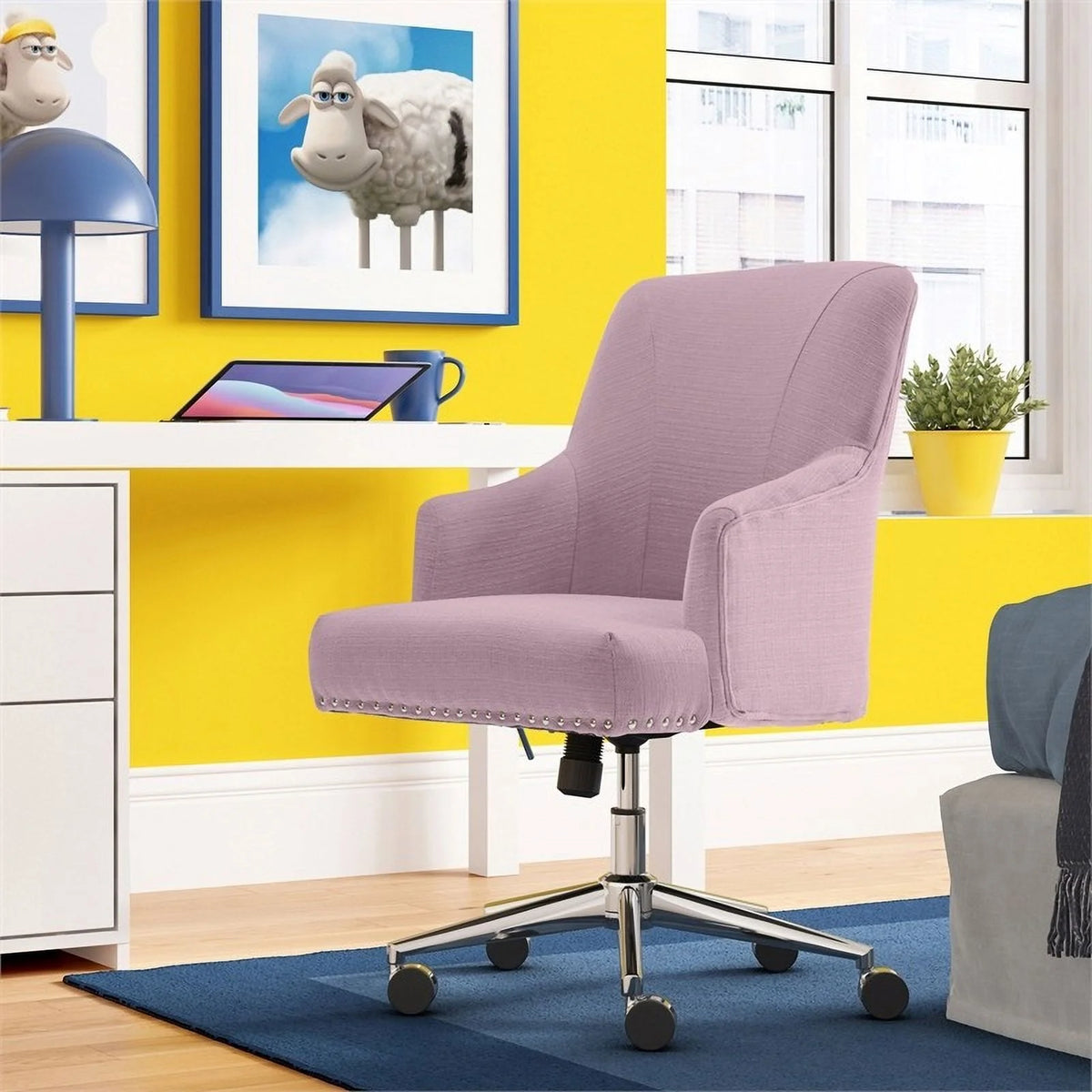 Modern Fabric Home Office Chair with Memory Foam in Lilac V175