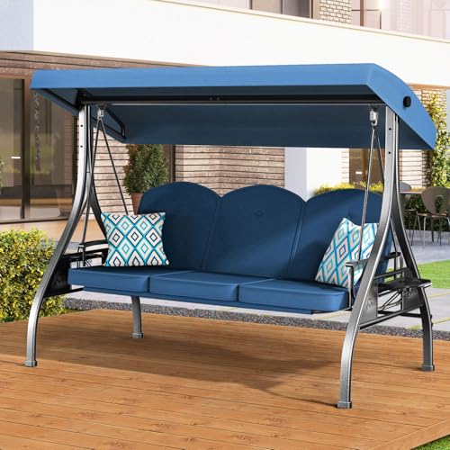 3 Seat Outdoor Patio Swing with Stand Adjustable Canopy Wine Red M505698