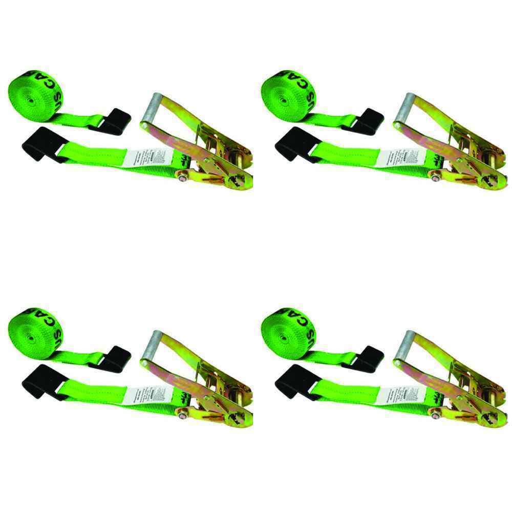 Green Ratchet Strap with Black Flat Hook 4 Pack G51119
