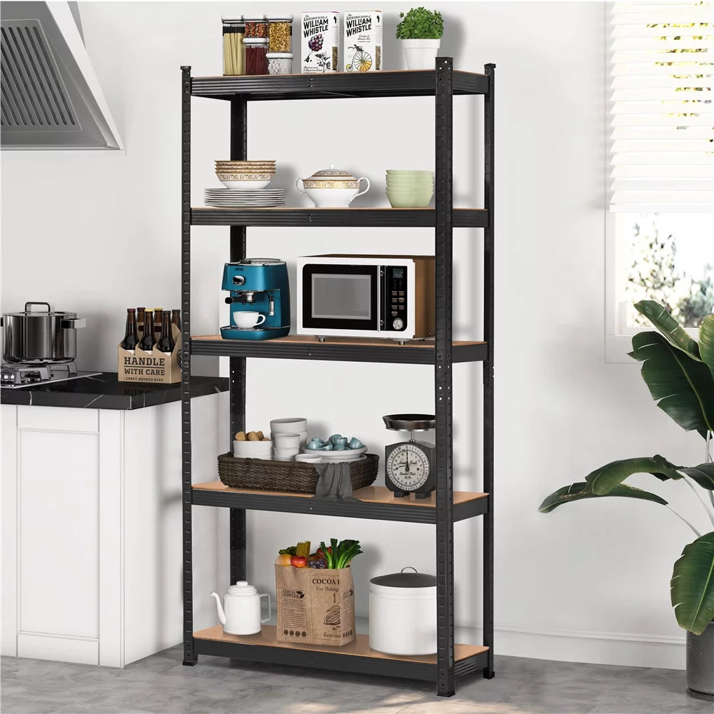 5-Shelf Adjustable Steel Storage Shelf Unit, Black, 2 Pack H41117