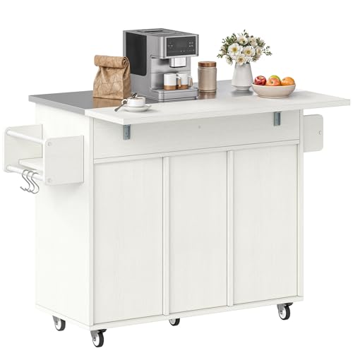 Black Kitchen Island on Wheels with Drop Leaf and Storage Cabinets Z6708
