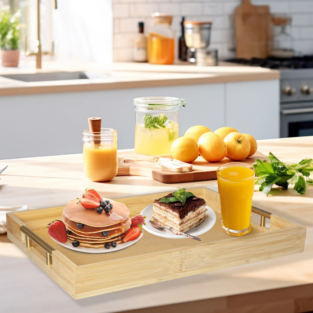 Bamboo Serving Trays with Metal Handles T643622