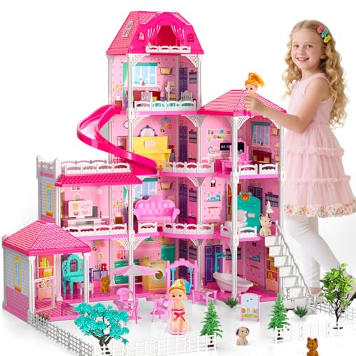 4-Level 10-Room Dolls House with 2 Dolls N63280