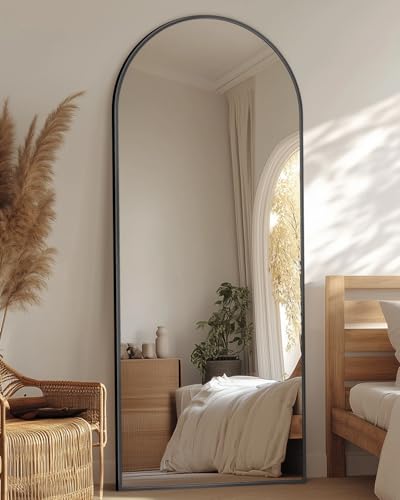 71"x32" Arched Black Full Length Mirror with Stand A660