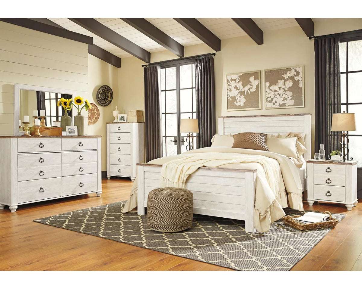 Whitewash 2 Drawer Nightstand with USB Charging Ports N921