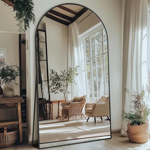 71"x32" Arched Black Full Length Mirror with Stand A660
