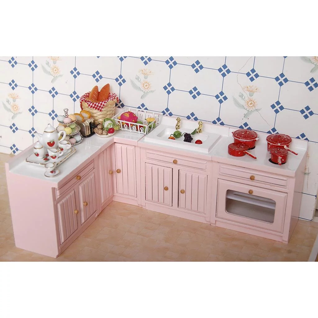 1/12 Dollhouse Miniature Birch Wood Cabinet Furniture Set Y155262