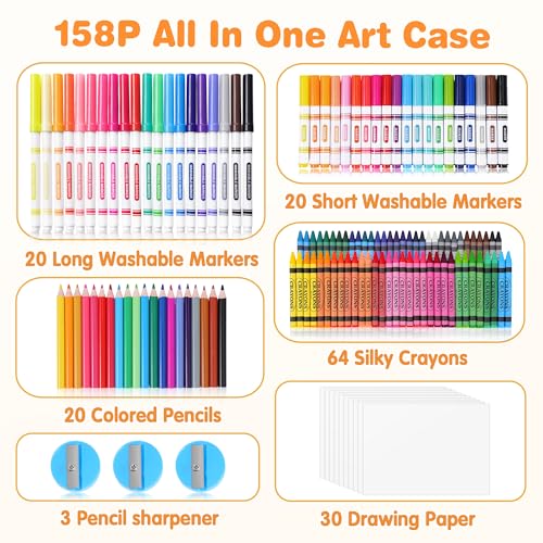 158 Pcs Art Supplies Drawing Painting Set with Colored Pencils Crayons Markers W97064