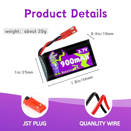 900mAh 3.7V Lipo Battery JST Plug with Charger B59164