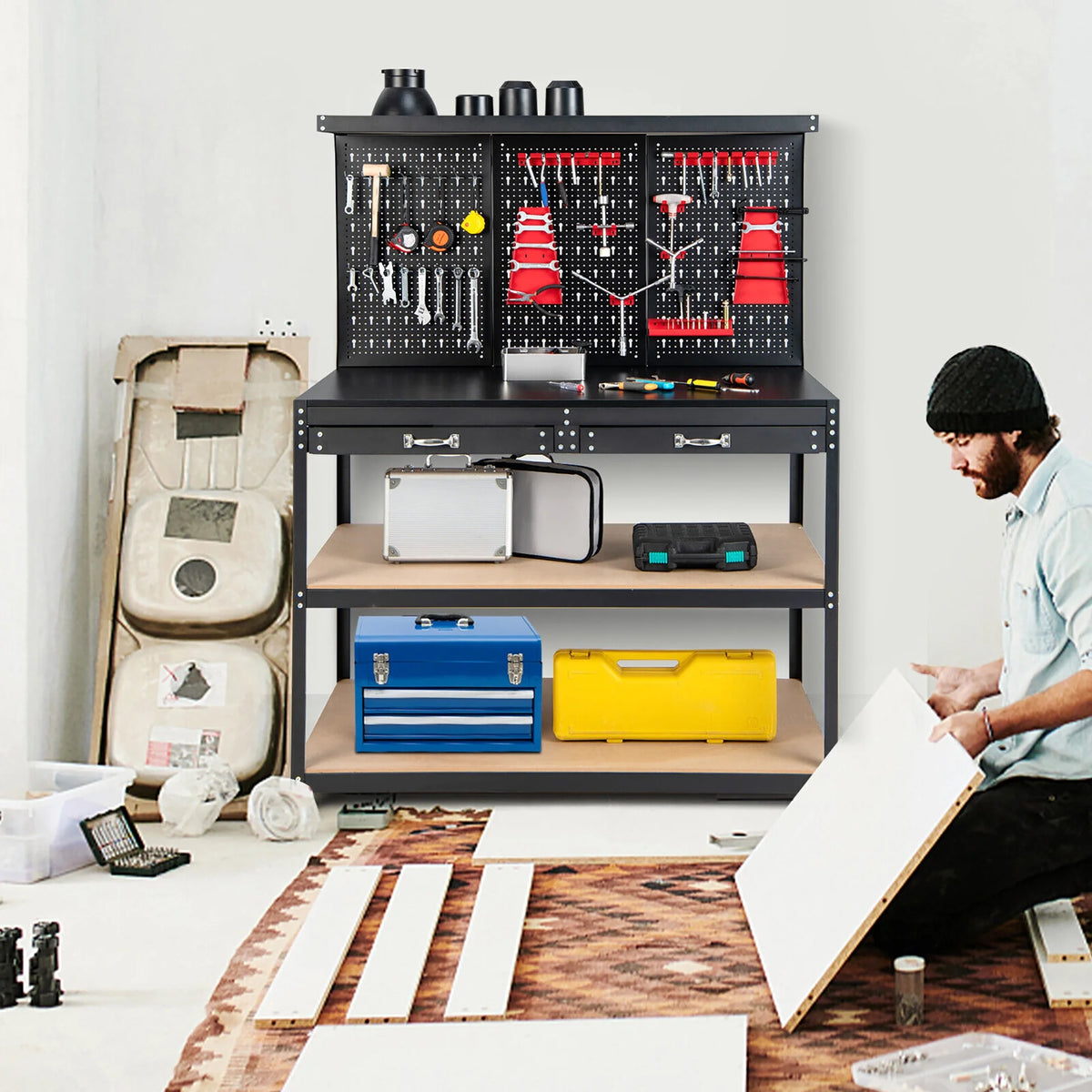 48'' Workbench with Peg Board Hook Kit & Drawers N86096