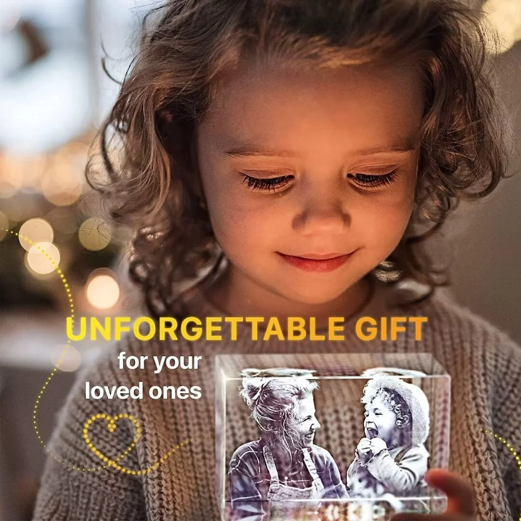 3D Engraved Crystal Photo Cube F347812