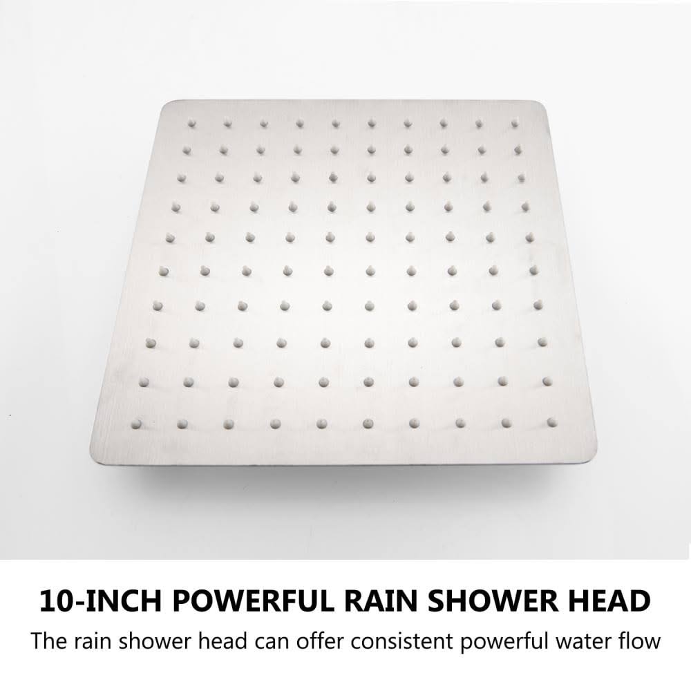 Wall-Mounted Shower System with 10-in Square Rainfall Shower Head and Handheld Shower Head Set Brushed Nickel N345
