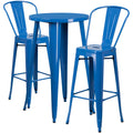 24'' Round Blue Metal Indoor-Outdoor Bar Table Set with 2 Cafe Stools I78167