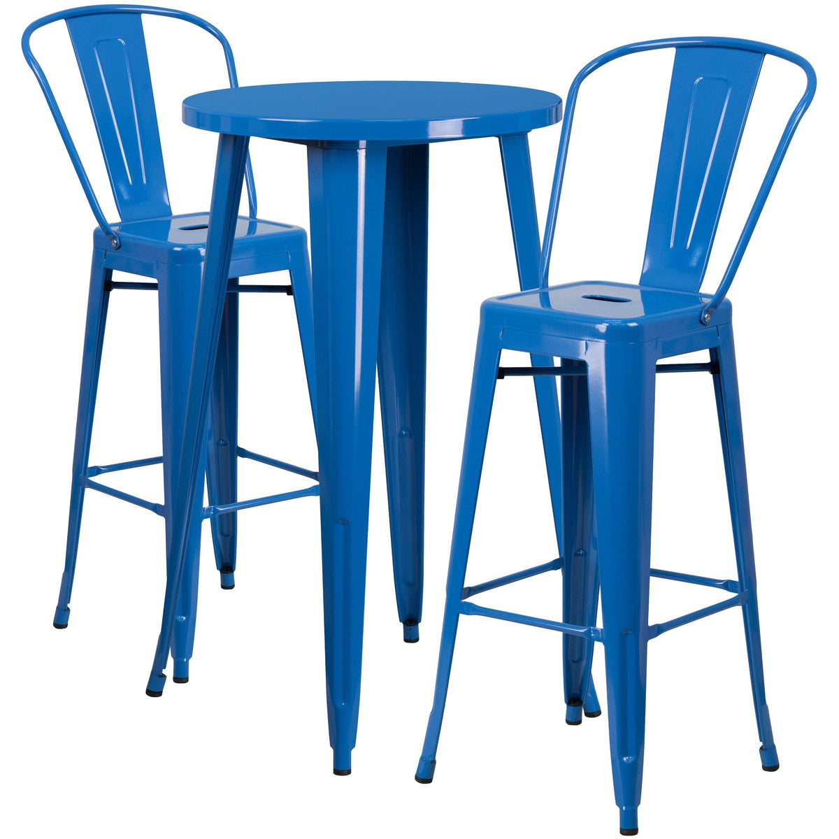 24'' Round Blue Metal Indoor-Outdoor Bar Table Set with 2 Cafe Stools I78167