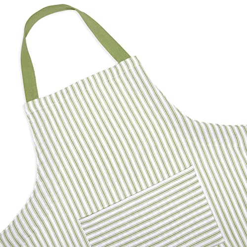 Red and White Stripe Woven Cotton Apron with Pocket M343