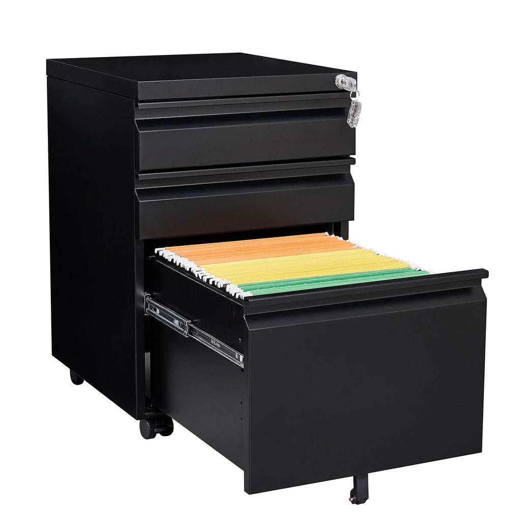 3 Drawer Black Metal File Cabinet with Lock R904431