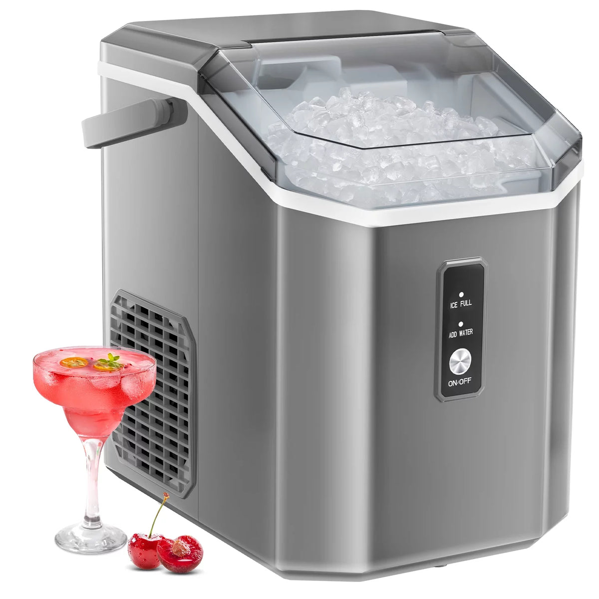 Portable Nugget Ice Maker Countertop Self-Cleaning 33lbs/24H Grey Y894223