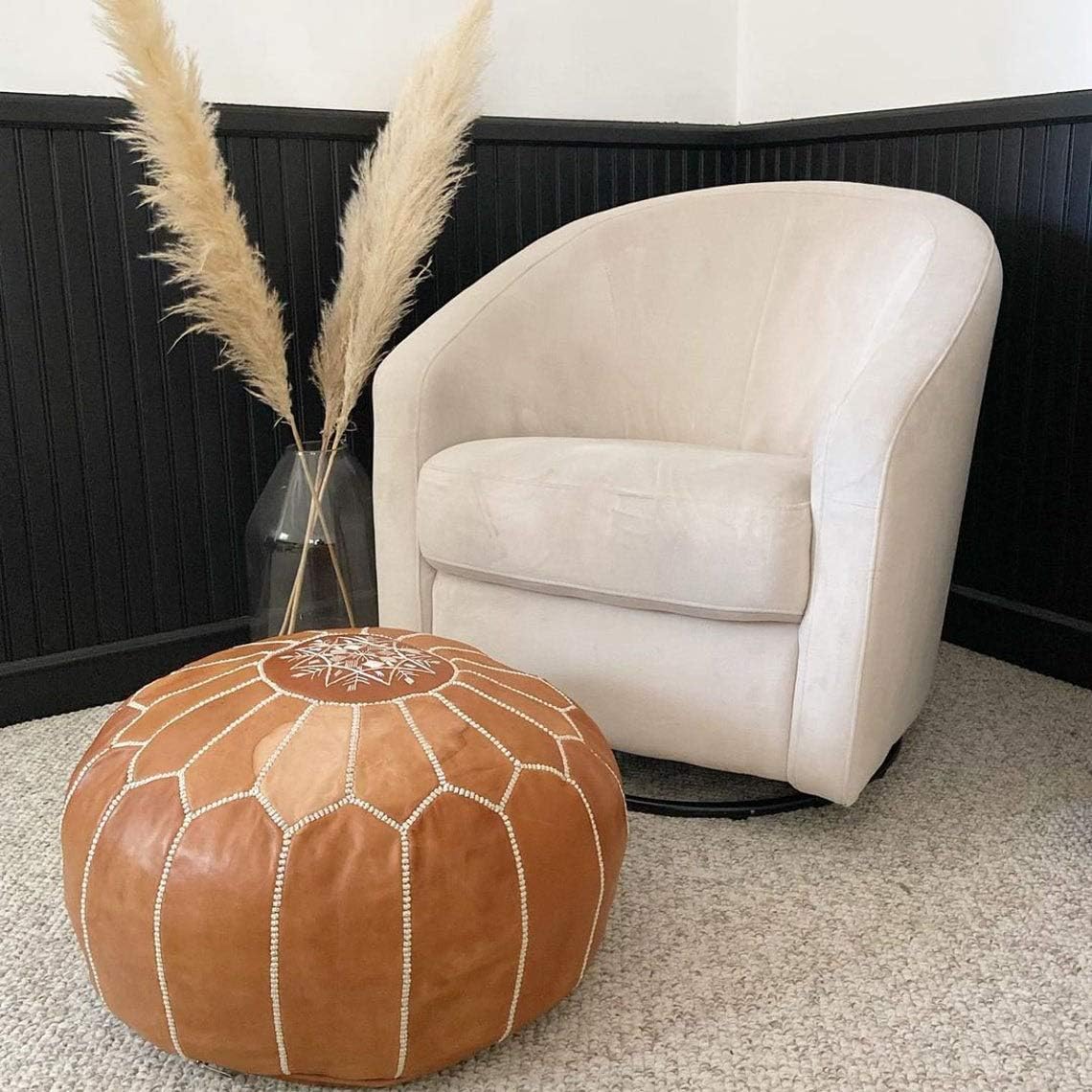 Moroccan Pouf Cover Genuine Goatskin Leather P22028