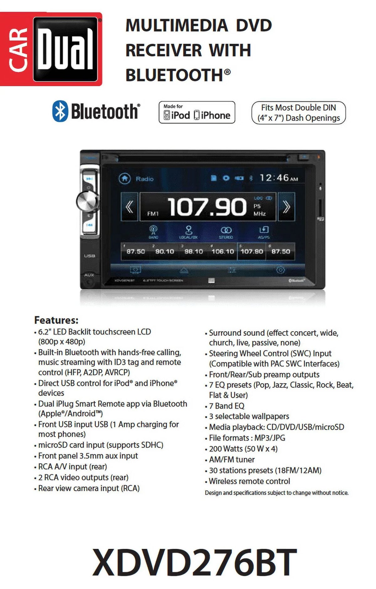 6.2 inch Double Din Car Stereo U95459