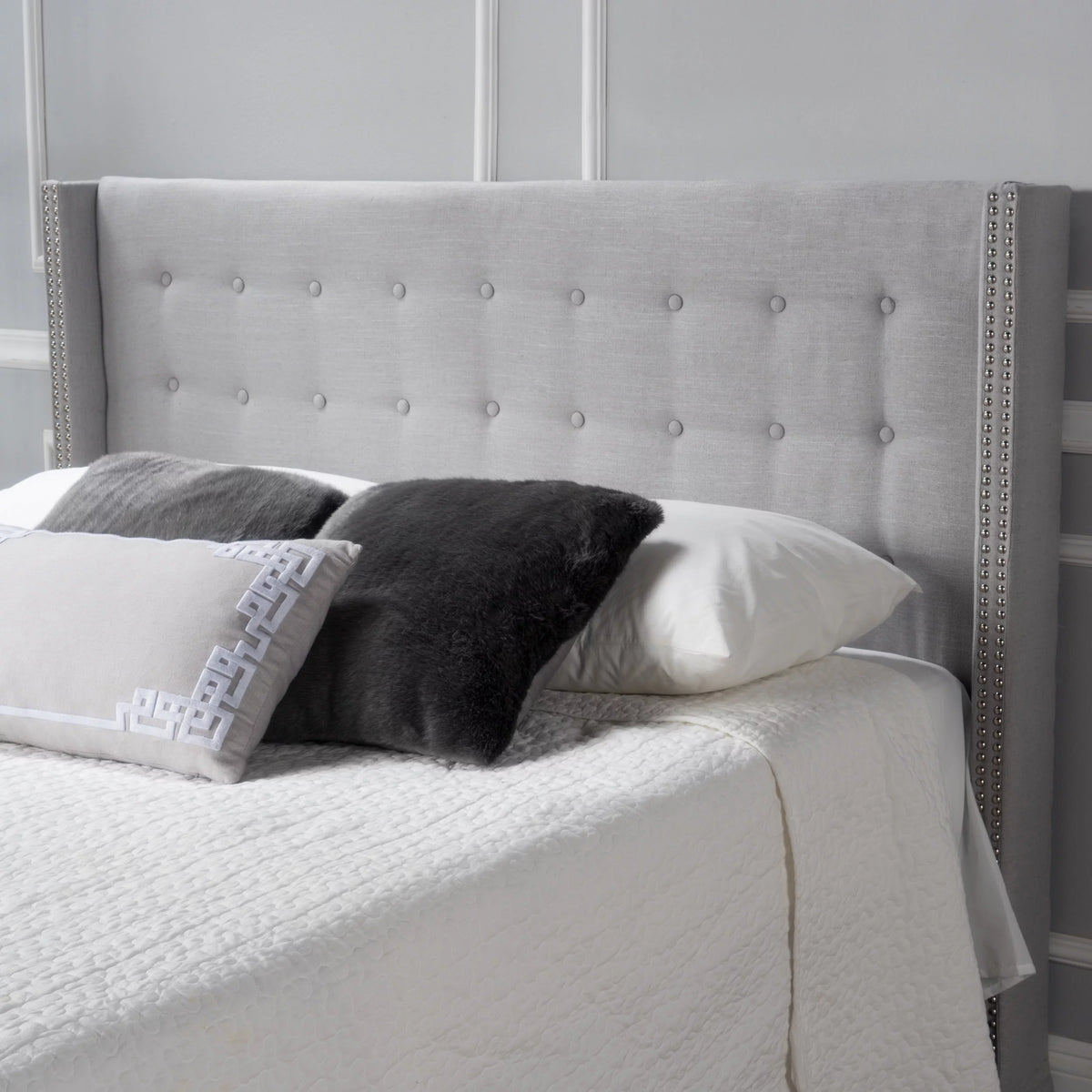 Light Grey Fabric Full/ Queen Headboard T115