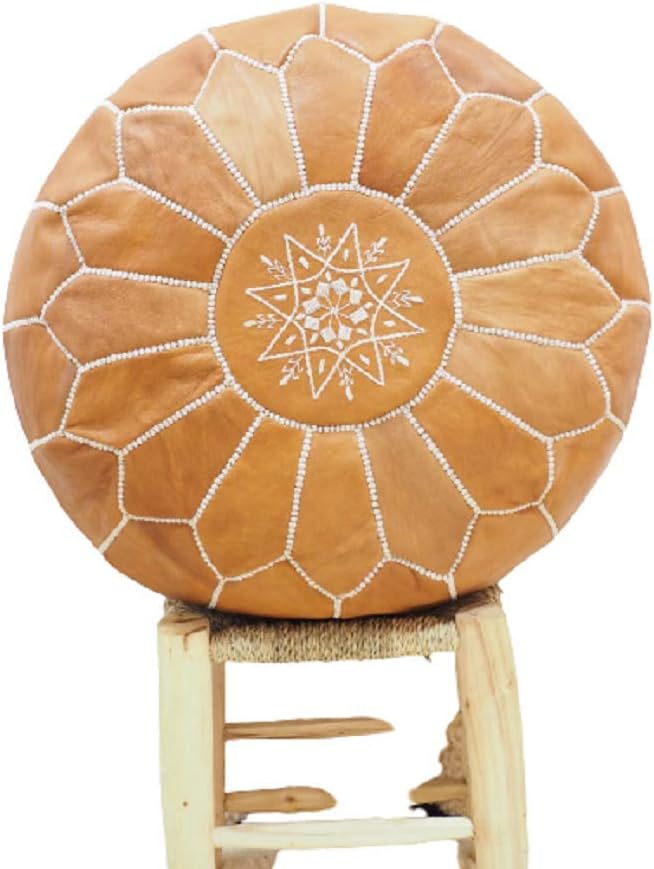 Moroccan Pouf Cover Genuine Goatskin Leather P22028