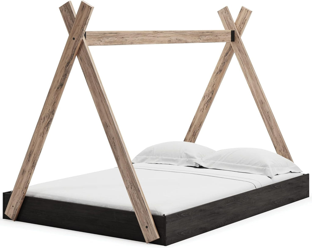 Full Tent Complete Bed in Box Dark Gray Natural Wood B148