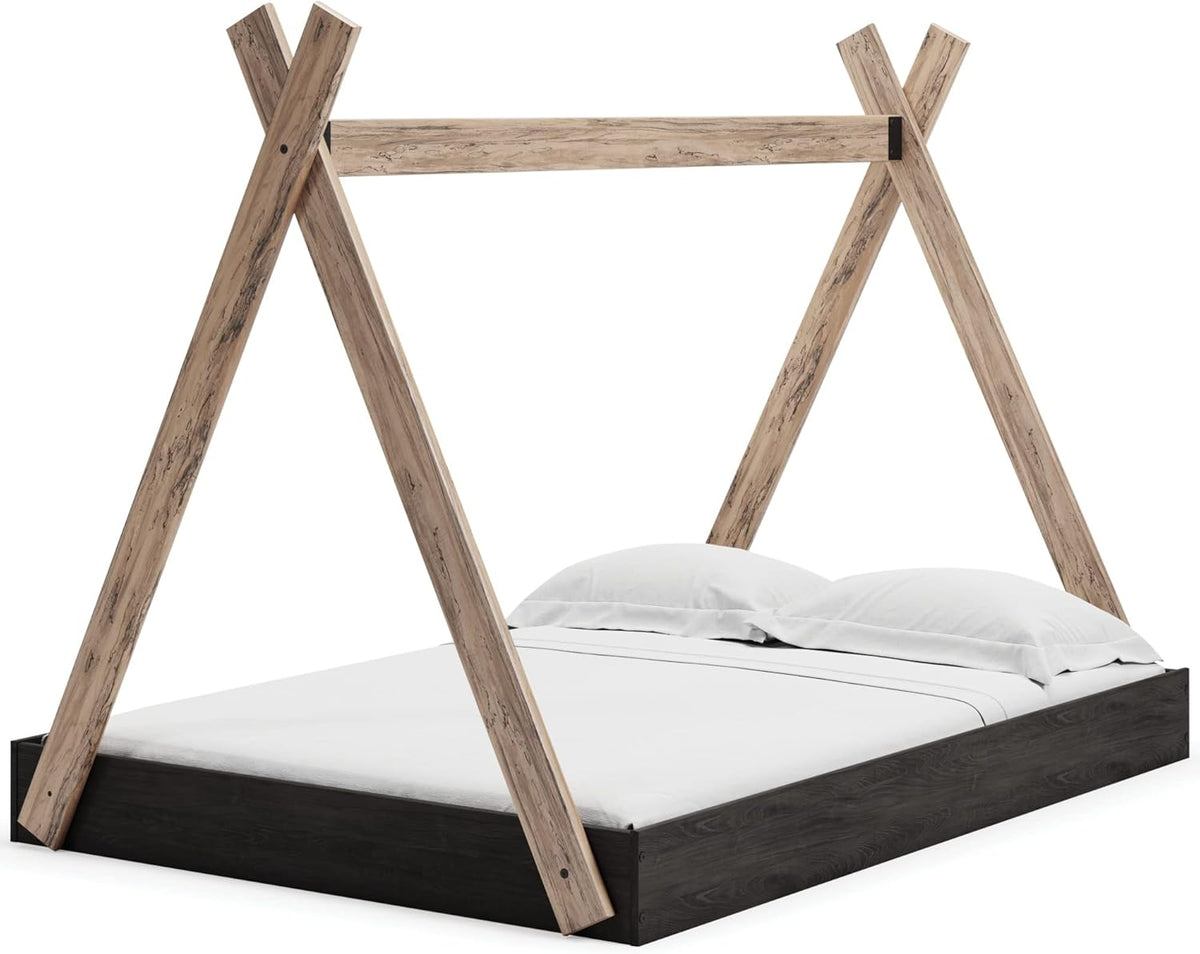 Full Tent Complete Bed in Box Dark Gray Natural Wood B148