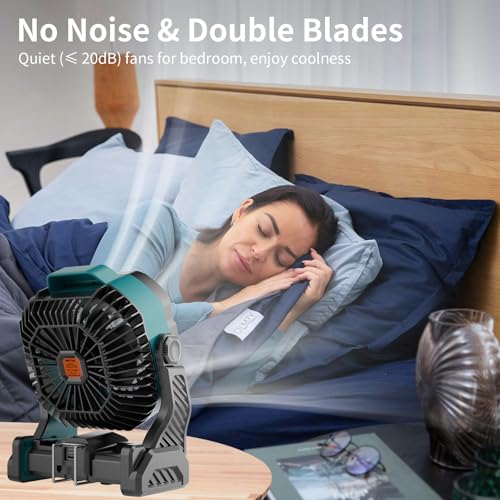 20000mAh Camping Fan with LED Lantern USB Rechargeable 4 Speeds Black T82533