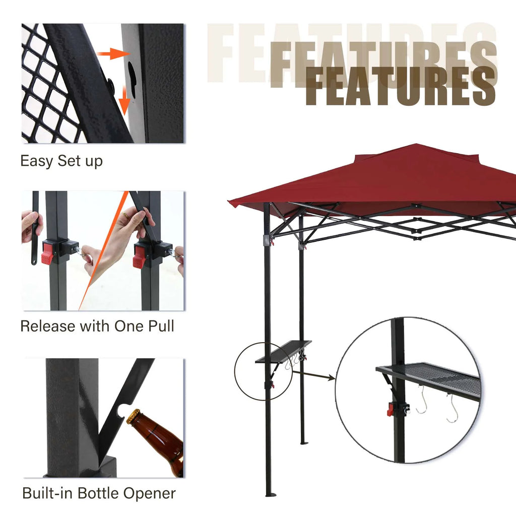 8x5 Pop up Grill Gazebo Outdoor BBQ Canopy, Red S393