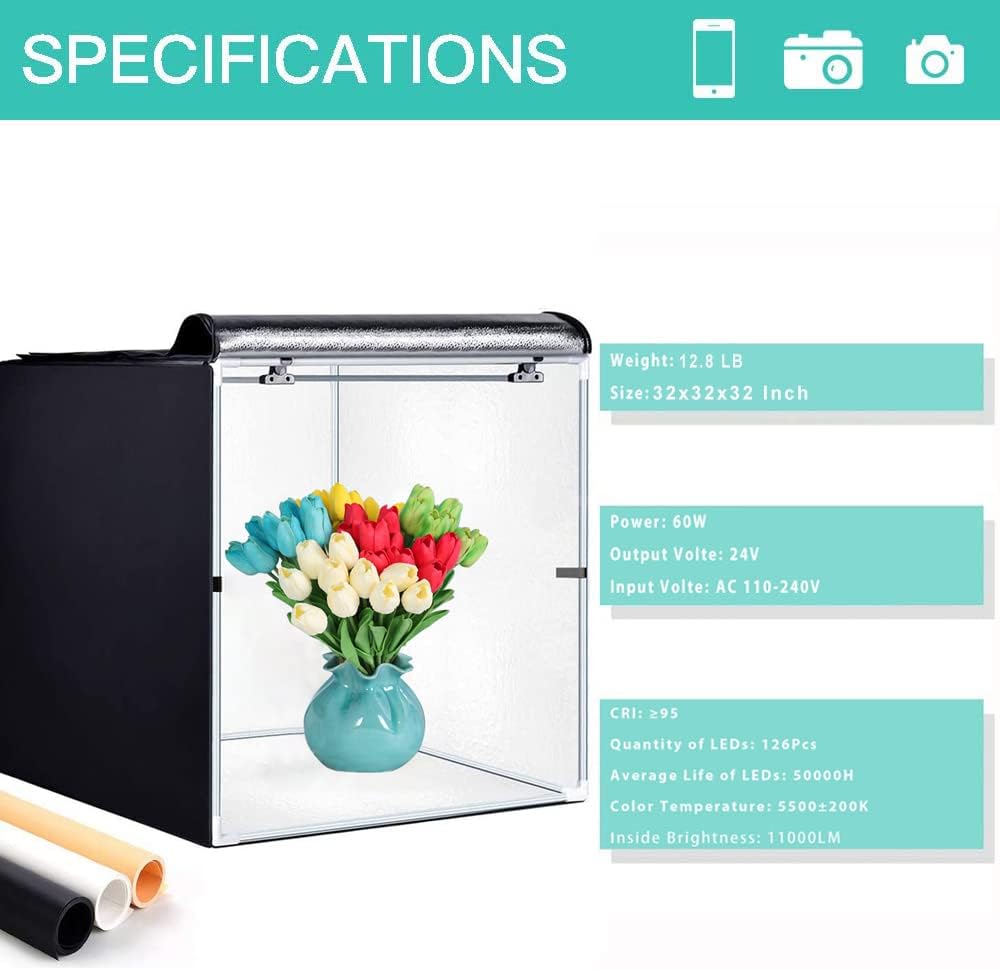 Portable Foldable 32 x 32 Inch Photo Studio Light Box with 3 Color Backdrops H75008