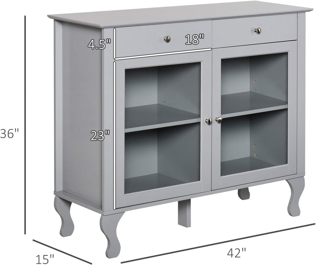 Retro Kitchen Sideboard Buffet Cabinet with Glass Doors and Drawers P3369