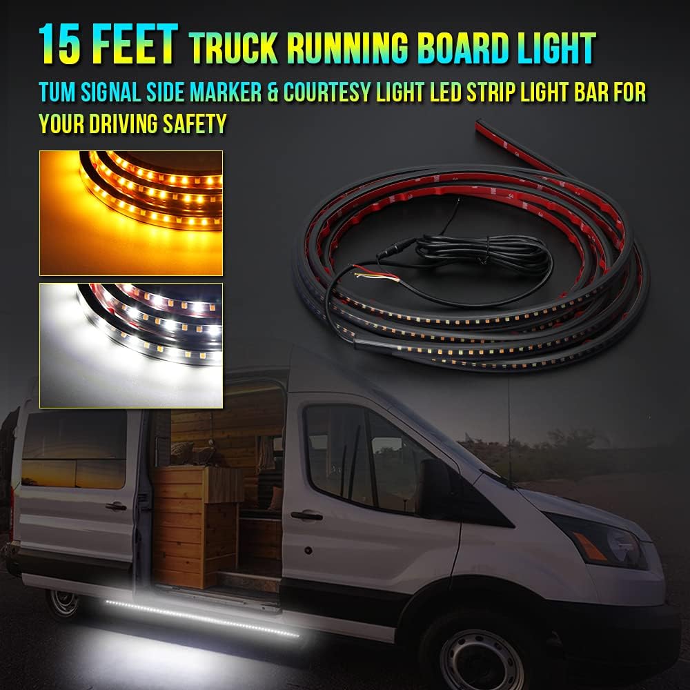 15 Feet Running Board Lights with White Courtesy Lights 2PCs 540 LEDs B635