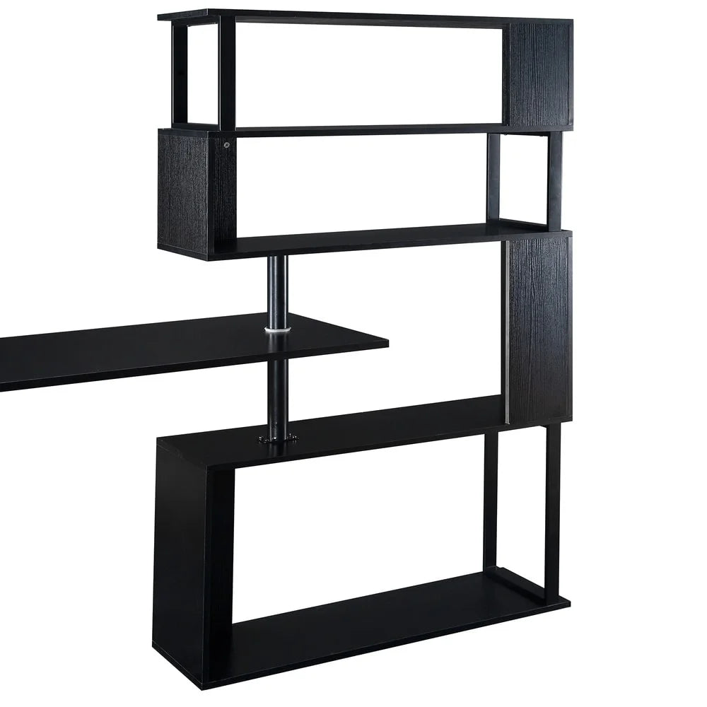 L-Shaped Corner Computer Desk with 5-Tier Bookshelf Black M771