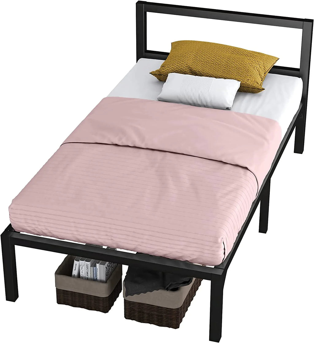 Twin Size Black Metal Bed Frame with Headboard J222