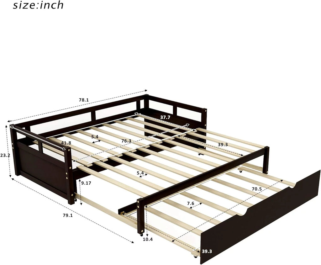 Espresso Extendable Wood Daybed with Trundle S48709