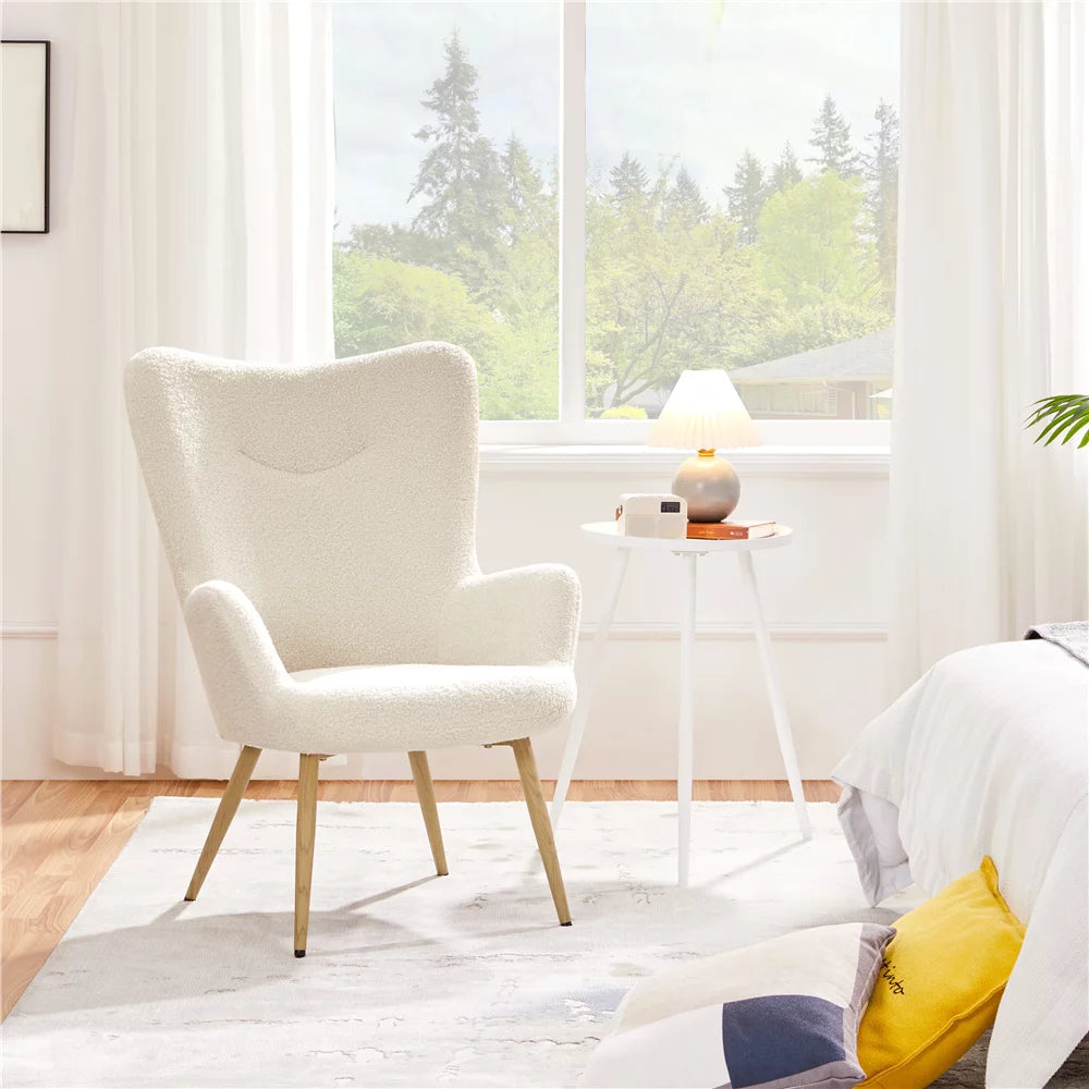 Ivory Boucle Accent Chair with Metal Legs U796