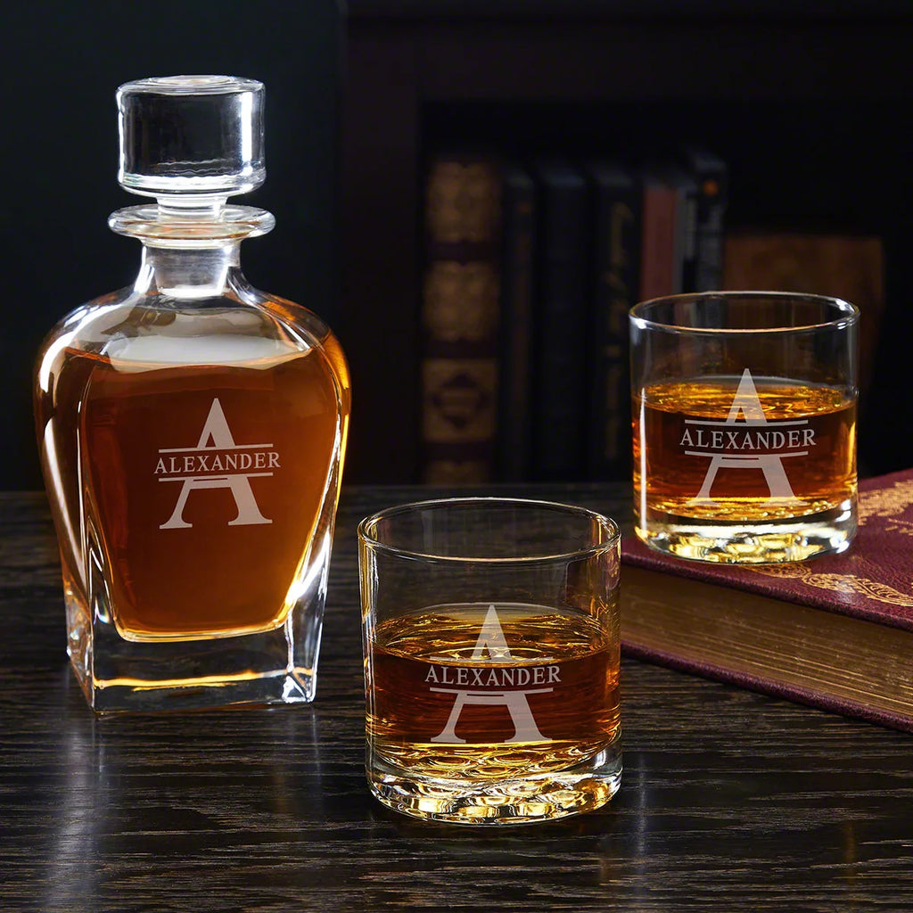 Etched Decanter Whiskey Set with Glasses L780