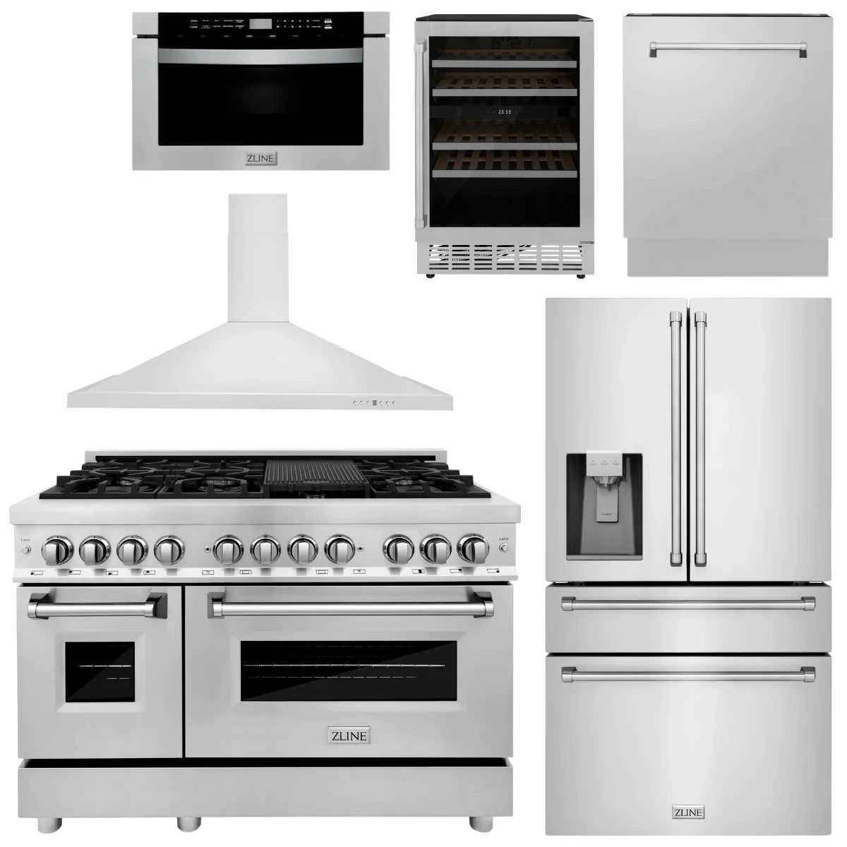 48 Dual Fuel Range, Range Hood, Refrigerator, Microwave Drawer, Dishwasher and Wine Cooler R396