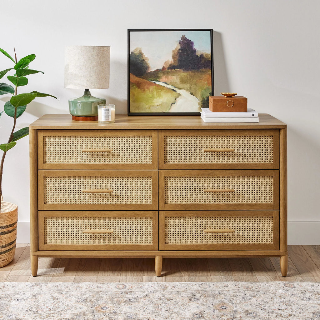 6 Drawer Dresser, Light Honey Finish U6685