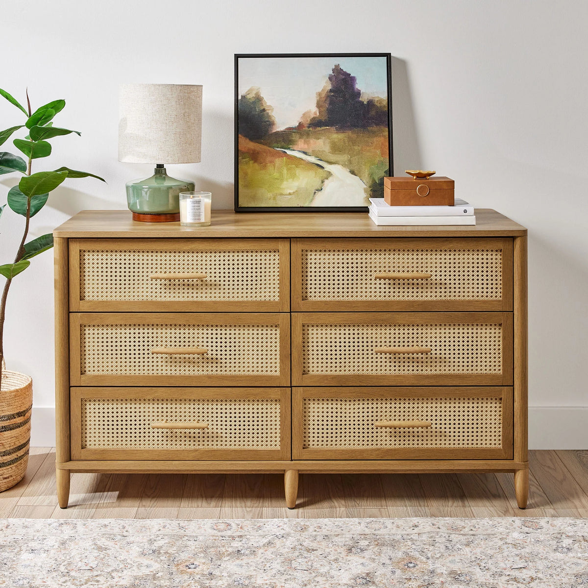 6 Drawer Dresser, Light Honey Finish U6685