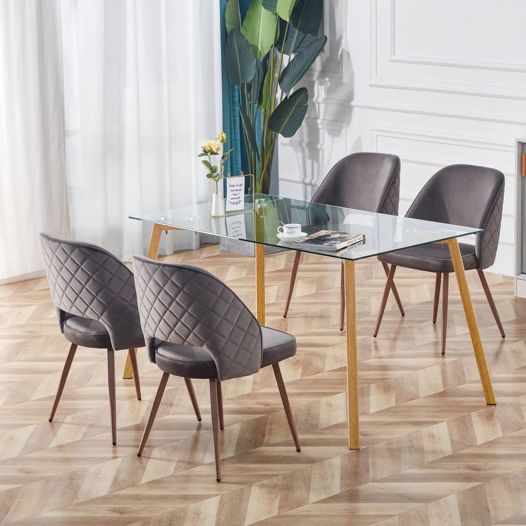 Glass Dining Table Modern Minimalist Rectangular 4-6 31" Tempered Glass Tabletop Black Coating Metal Legs Y58660