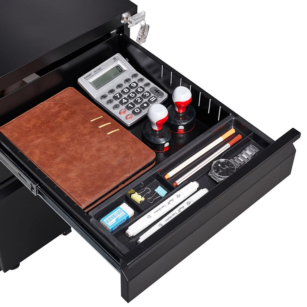 3 Drawer Black Metal File Cabinet with Lock R904431