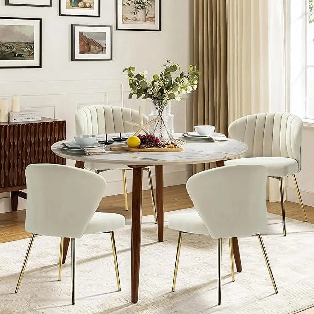 Velvet Set of 4 Dining Chairs Metal Legs Tan P598
