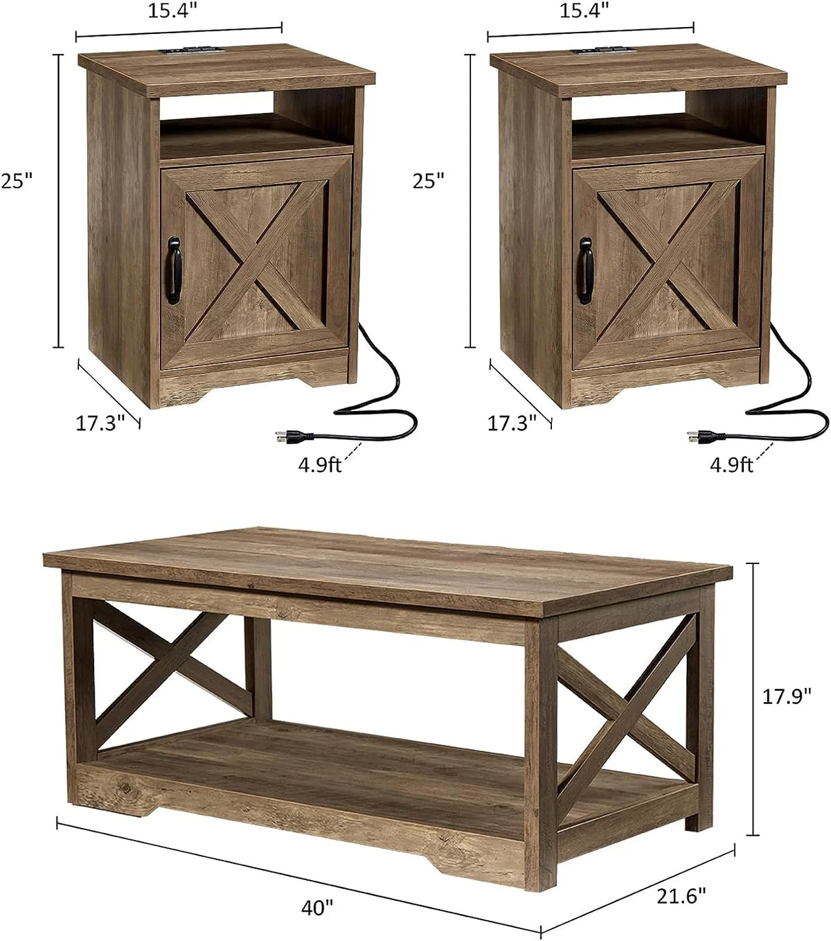 3-Piece Farmhouse Table Set with Charging Station D482000