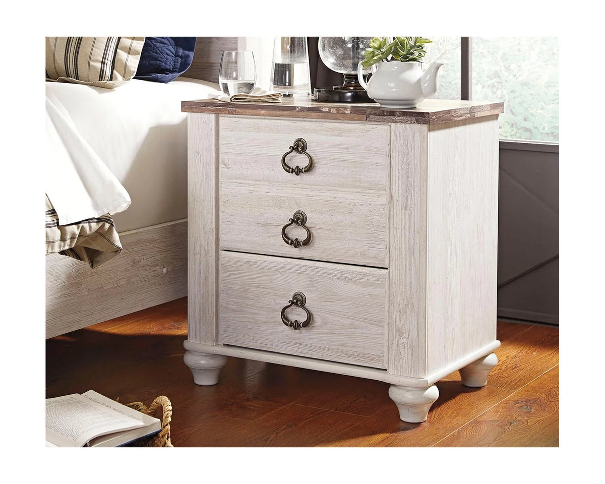 Whitewash 2 Drawer Nightstand with USB Charging Ports N921