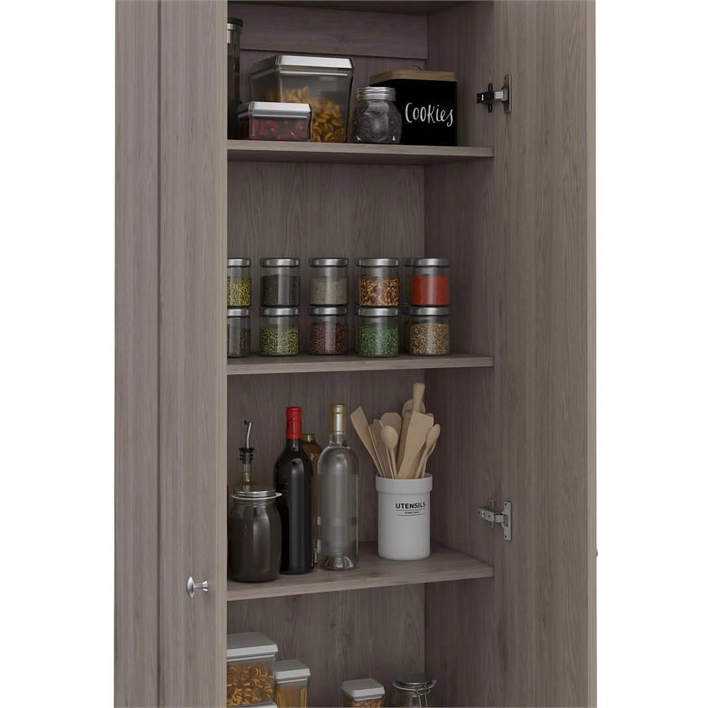 2 Piece Wood Two-Door Pantry Cabinet Set in Light Gray I258