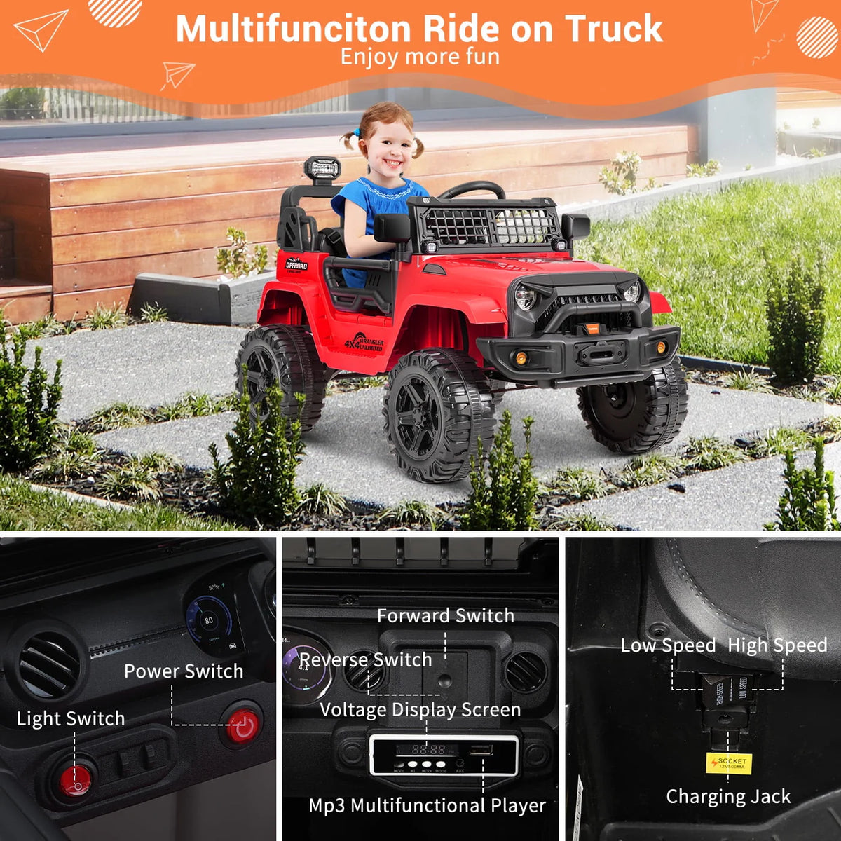 12V Electric Ride on Toy Car with Remote Control U56084