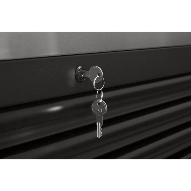84 in. Heavy Duty Matte Black Mobile Workbench Tool Chest with Stainless Steel Work Top O8971